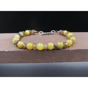 7" Sterling Silver Green Yellow Stones Bracelet Vintage Elegant Beautiful
